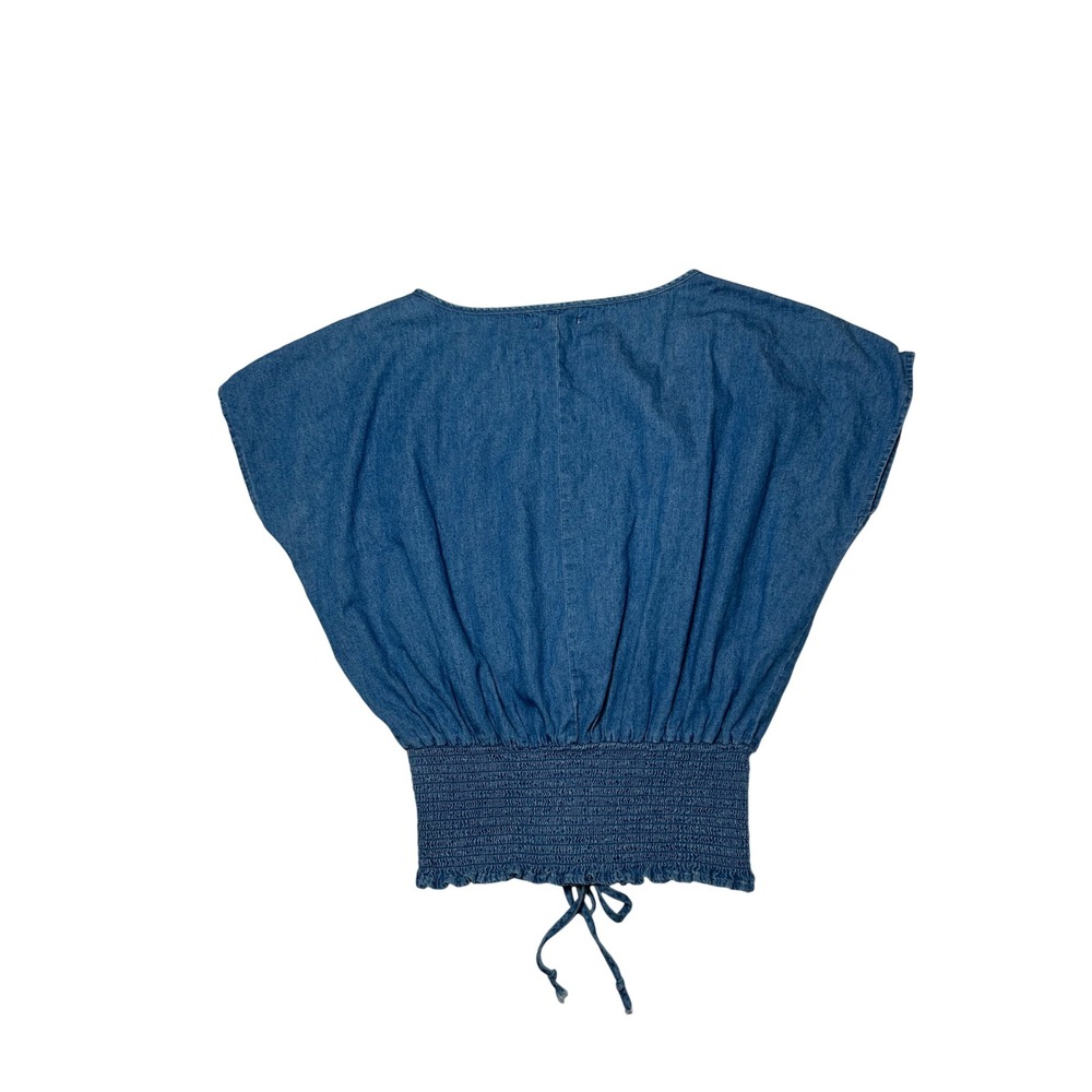 Tea Rose Denim Corset Top Women S Blue Cotton Lace Up Waist Smocked Boho Peasant - Picture 3 of 14